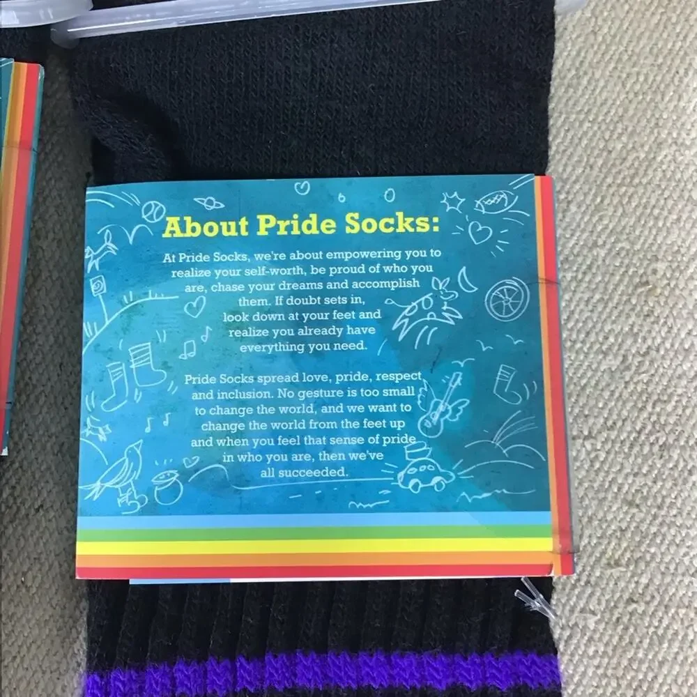 Unisex Pride Socks Rainbow stripes Black knee-high tube socks lot of 2 NWT